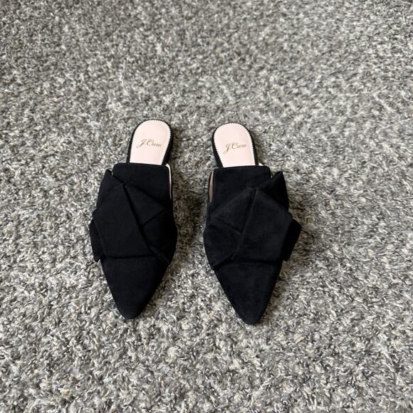 J. CREW Marina Bow Slide Mule Pointed Toe Women’s 6.5 Black Suede Leather EUC - Picture 2 of 8